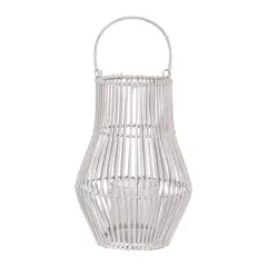 Hello Honey&reg; 11.7" Whitewashed Round Hand-Woven Bamboo Lantern with Handle & Glass Insert