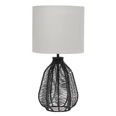 Lalia Home 21" Rattan Paper Rope Table Lamp with Shade Black with light gray shade