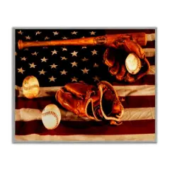 Stupell Industries Vintage American Flag Baseball Photo Framed Giclee Art Gray