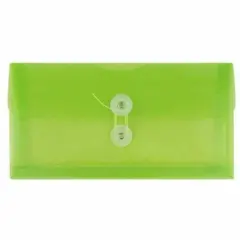 JAM Paper 5.25" x 10" Plastic #10 Business Envelope with Button and String Tie Closure, 108ct. Lime Green