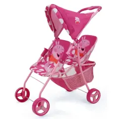 509 Crew Peppa Pig&trade; Pink and White Dots Doll Twin Stroller
