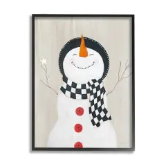 Stupell Industries Happy Smile Winter Snowman Framed Giclee Art Black