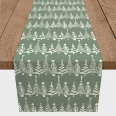72'' Sage Christmas Tree Pattern Cotton Twill Runner