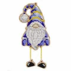 Wonderland Crafts Blue Gnome Bead Embroidery on Wood Kit
