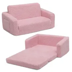 Delta Children Cozee Flip Out Sherpa 2 in 1 Convertible Sofa to Lounger for Kids Pink