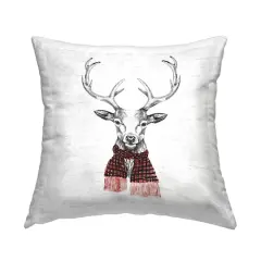 Stupell Industries Winter Deer Red in Plaid Scarf Throw Pillow