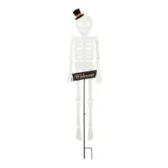 Glitzhome&reg; 60" Halloween "WELCOME" Metal Dangling Skeleton Yard Stake
