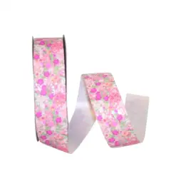 Reliant 1.33" x 109yd. Calico Floral Print Ribbon Multicolor Pink