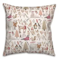 Winter Wonderland Animals Pattern 18" x 18" Spun Poly Pillow