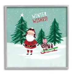 Stupell Industries Winter Wishes Santa Claus & Sled Framed Giclee Art Gray