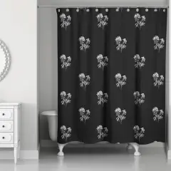 Small Blooms Shower Curtain Black