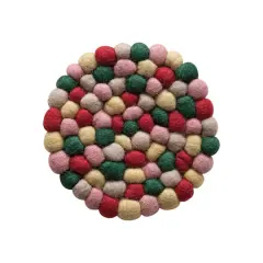 Hello Honey&reg; 7.5" Multicolor Handmade Wool Felt Ball Round Trivet