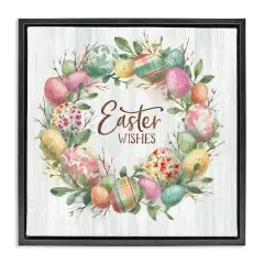 Stupell Industries Easter Wishes Wreath Floater Framed Art Black