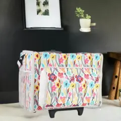 Everything Mary Tan Floral Deluxe Rolling Nurse Bag