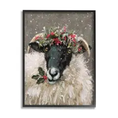 Stupell Industries Holiday Berries Farmhouse Sheep Framed Giclee Art Black