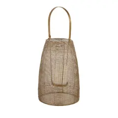 Gold Iron Modern Candle Holder Lantern, 16" x 9" x 9"