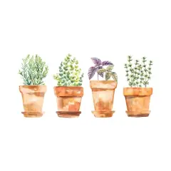RoomMates Brown & Green Watercolor Potted Herbs Wall Decals