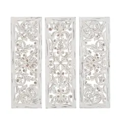 36" White Distressed Wood Traditional Wall Decor, 3ct.