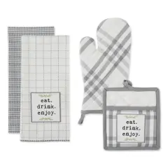 DII&reg; Eat, Drink & Enjoy Kitchen Towels, Potholder & Mitt Set Gray