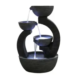 2.6ft. Black Lighted Three-Tier Outdoor Garden Water Fountain