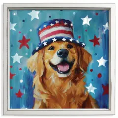 16" x 16" Patriotic Golden Retriever Framed Print White Frame