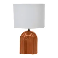 Hello Honey&reg; 19" Carved Arch Stoneware Table Lamp with Linen Drum Shade Terracotta