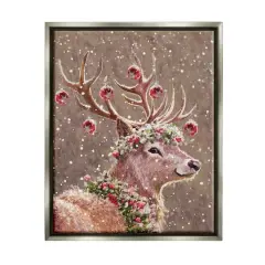 Stupell Industries Deer Antler Holiday Ornaments Black Framed Floater Canvas Wall Art Gray