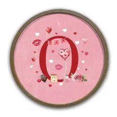 Valentine Things Monogram Round Brown Framed Print O