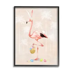 Stupell Industries Easter Flamingo Pink Bird Egg Hunt Basket Framed Giclee Art Black