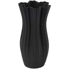 Black Contemporary Abstract Ribbed Ceramic Tulip Vase
