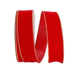 The Ribbon Roll 2.5" x 50yd. Velvet Wired Ribbon Red/Gold