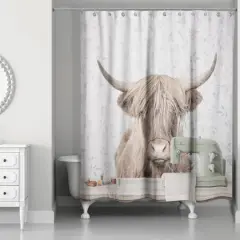 Cow at Desk Sewing 71" x 74" Shower Curtain