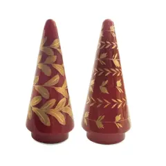 Hello Honey&reg; 8.25" Red & Gold Hand-Painted Reclaimed Glass Cone Tree with Pattern Set