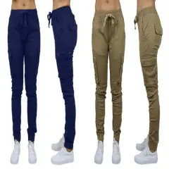 Galaxy By Harvic Loose Fit Cotton Stretch Twill Women's Cargo Joggers 2 Pack Timber/Navy