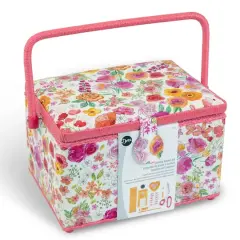 Dritz&reg; Pink Floral Large Sewing Basket Kit