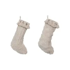 Hello Honey&reg; 20" Cream Cotton Slub Stocking Set with Tufting