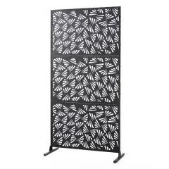 Glitzhome&reg; 6ft. Black Galvanized Steel Irregular Geometric Pattern Privacy Screen Fence Panel & Room Divider