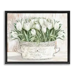 Stupell Industries Fresh White Tulip Flowers Vintage Floater Framed Art Black