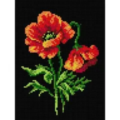 Orchidea Needlepoint Canvas For Halfstitch Without Yarn Red Poppies - Printed Tapestry Canvas