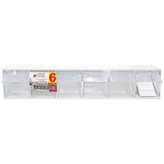 Quantum Storage Systems&reg; 4.5" x 23.625" White 6 Compartment Storage Box with Clear Tip Out Bins