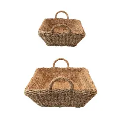 Hello Honey&reg; Natural Decorative Handwoven Seagrass Double Walled Trays with Handles Set