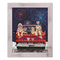 Patriotic Truck Pups Western Framed Print White Frame