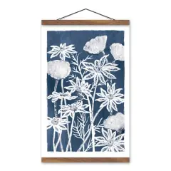 Blue White Floral 12" x 18" Teak Hanging Canvas