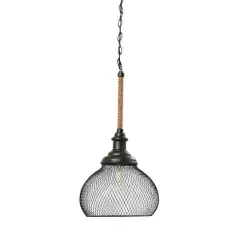 Hello Honey&reg; Robert Stevenson Lighting Martha 26" Black Woven Metal & Natural Rope Ceiling Light