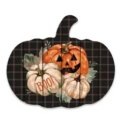 Happy Halloween Plaid Pumpkin Shaped Pallet Wood