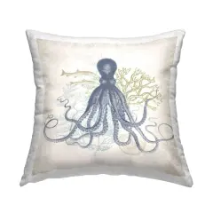 Stupell Industries Beautiful Octopus Sea Life Coral Botanicals Throw Pillow, 18" x 18"