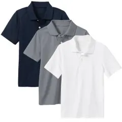 Galaxy by Harvic Boys Moisture Wicking Short Sleeve Polos 3 Pack Navy/Gray/White
