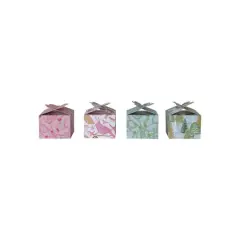 Hello Honey Large Green & Pink Trees, Plants & Bird Pattern Interlocking Gift Boxes, 4ct.