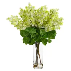 24" Artificial Green Lilac Arrangement with Cylinder Glass Vase