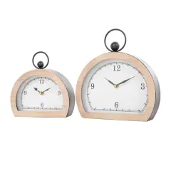 White Wooden Semicircle Clock Set with Brown Wooden Frame & Ring Handle